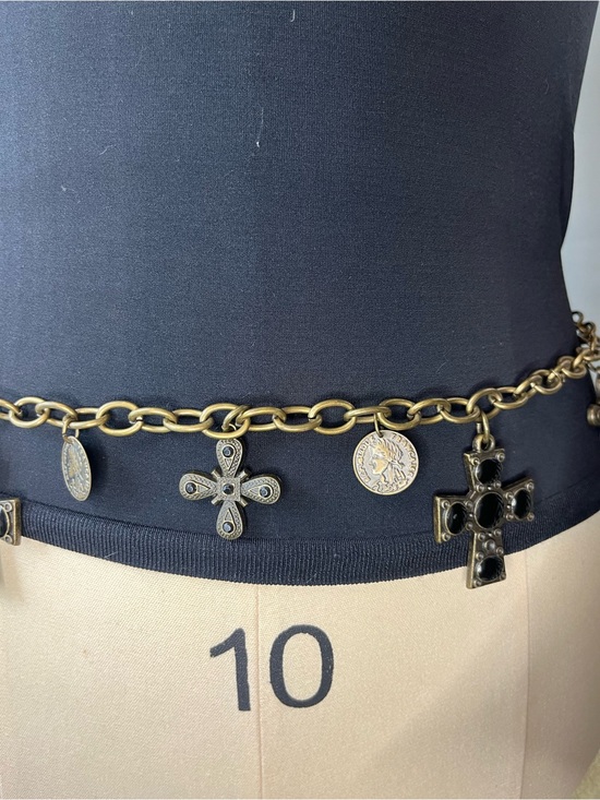 Vintage Gold Tone Cross Coin Charm Belt Adjustable Boho Gothic main image 4